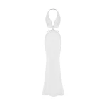 Rasario Crystal-embellished satin maxi dress with cutouts in White