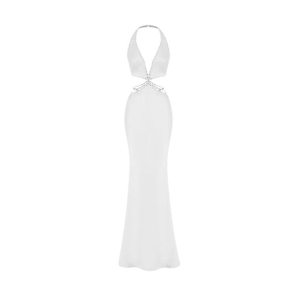 Rasario Crystal-embellished satin maxi dress with cutouts in White