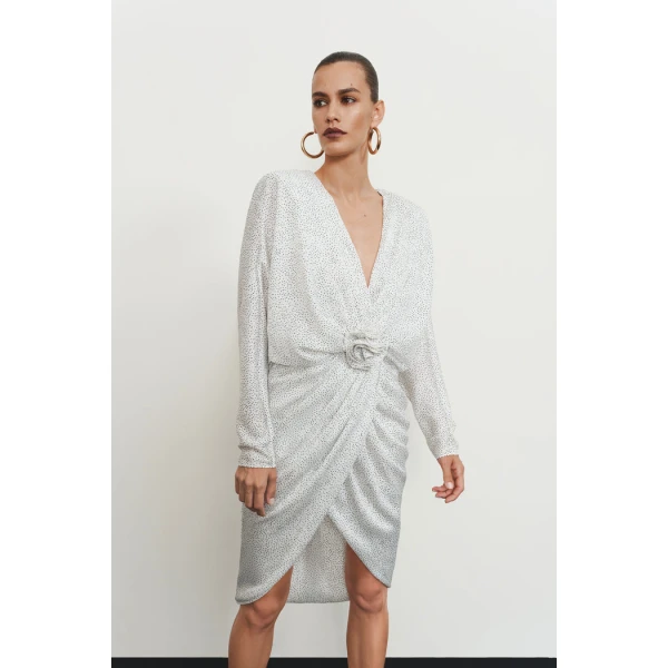 Rasario Draped chiffon midi dress in White, view 2