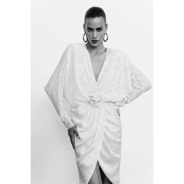 Rasario Draped chiffon midi dress in White, view 3