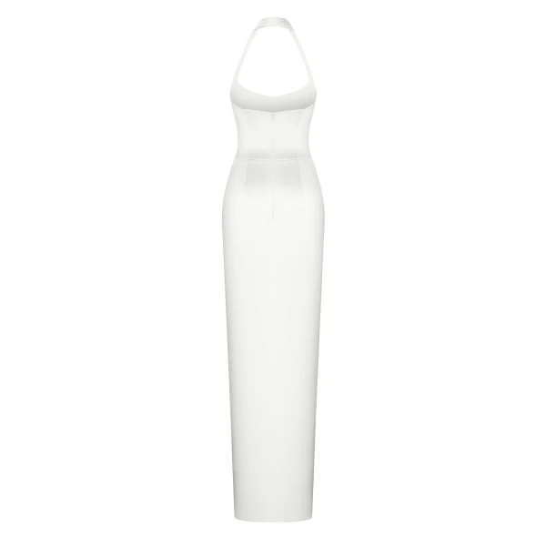 Rasario Draped satin gown with straps in White, view 5