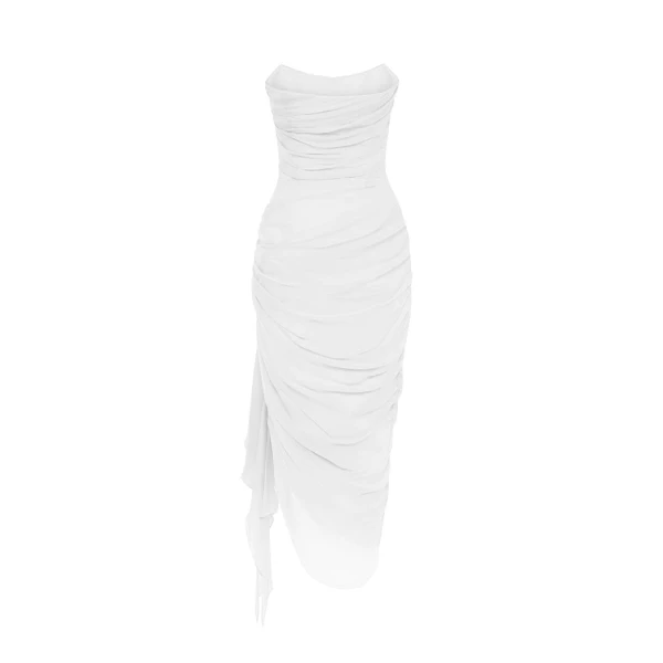 Rasario Draped silk chiffon corset midi dress in White, view 3