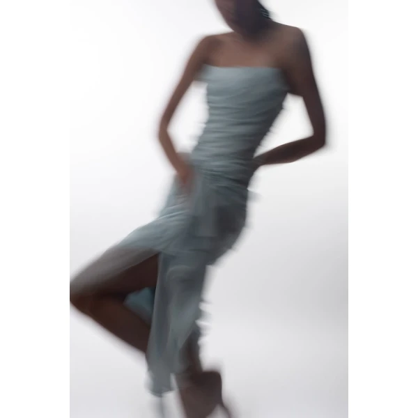 Rasario Draped silk chiffon corset midi dress in White, view 4