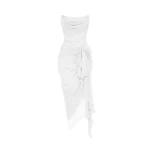 Rasario Draped silk chiffon corset midi dress in White