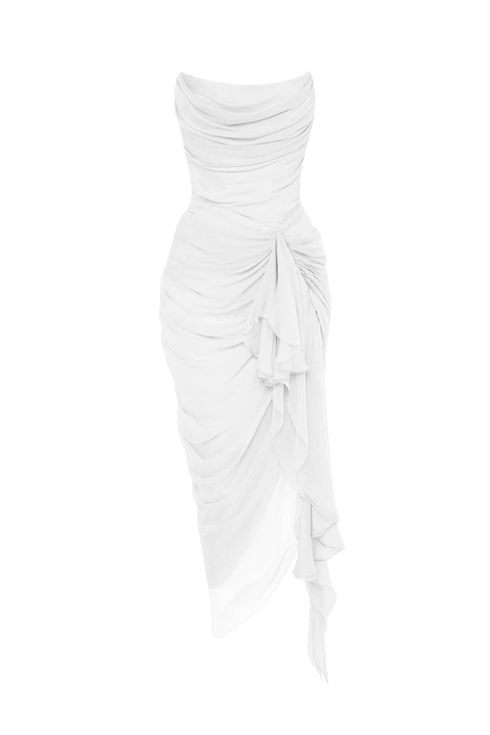 Rasario Draped silk chiffon corset midi dress in White