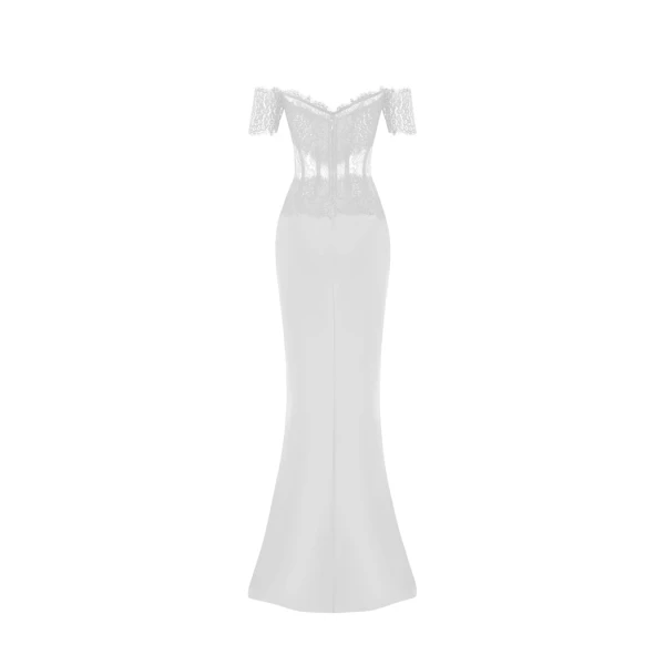 Rasario Lace and satin corset maxi dress in White, view 3