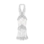 Rasario Lace midi dress with ruffles in White