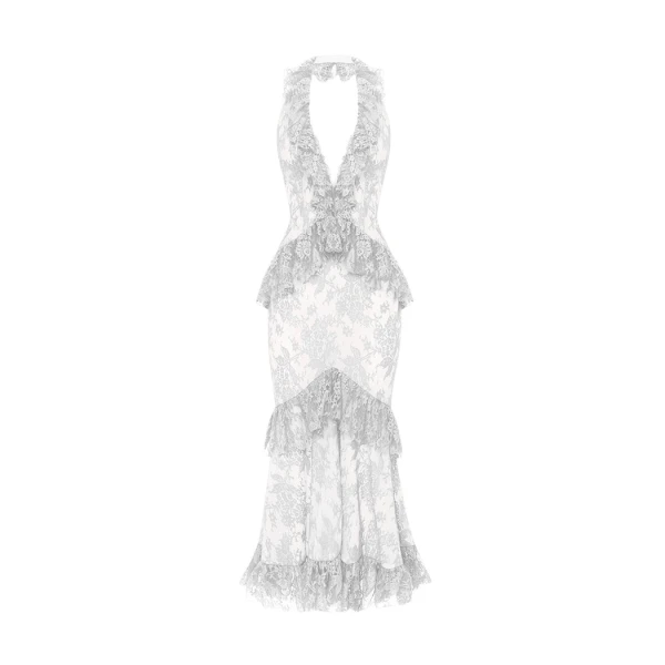 Rasario Lace midi dress with ruffles in White
