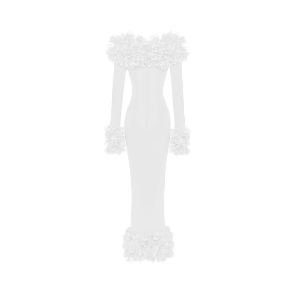 Rasario Maxi dress in jersey with floral trim in White, view 3