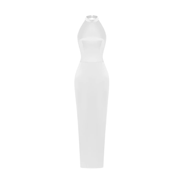 Rasario Satin maxi dress with a side slit in White