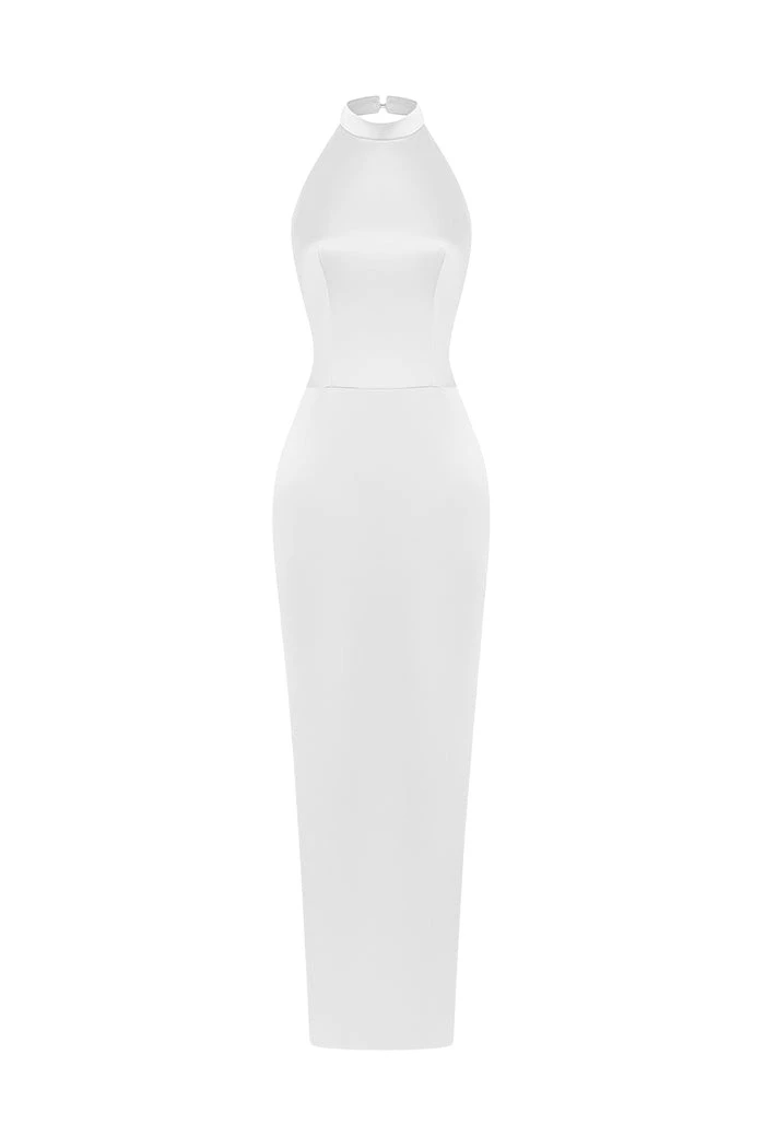 Rasario Satin maxi dress with a side slit in White