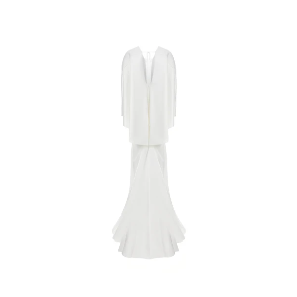 Rasario Satin maxi dress with butterfly sleeves and train in White, view 4