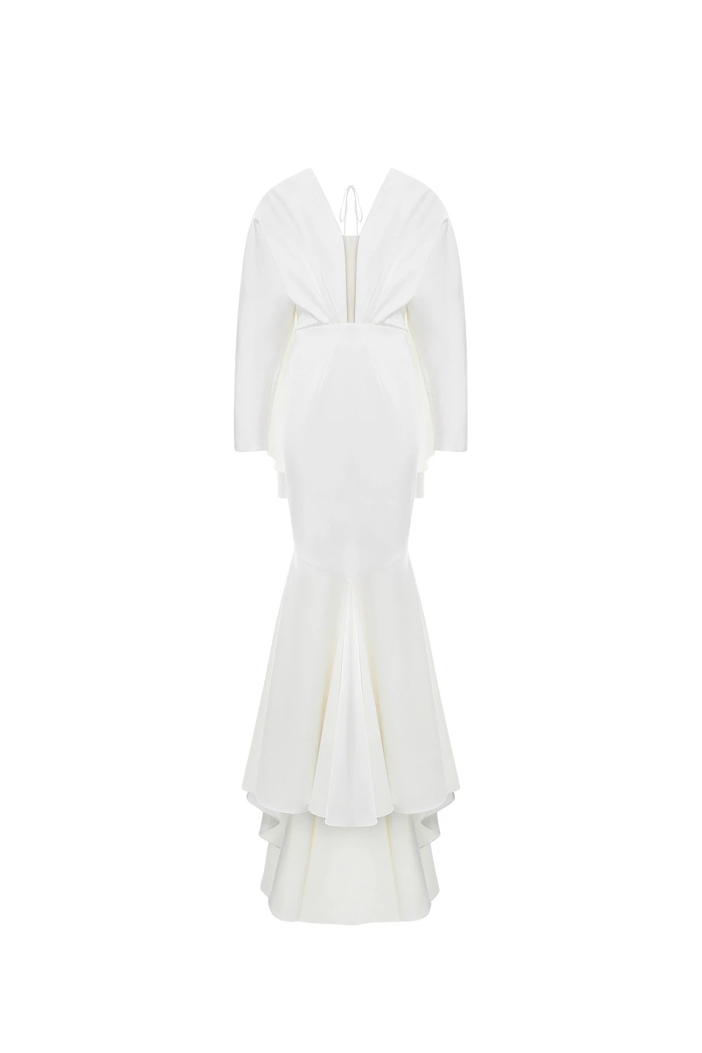Rasario Satin maxi dress with butterfly sleeves and train in White