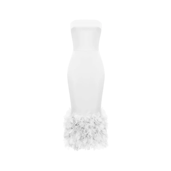 Rasario Satin midi dress in White