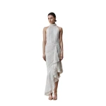 Rasario Silk chiffon and lurex maxi dress with asymmetric ruffles in White