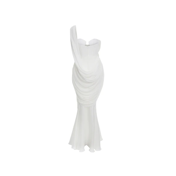 Rasario Viscose and silk corset maxi dress with draping in White, view 4