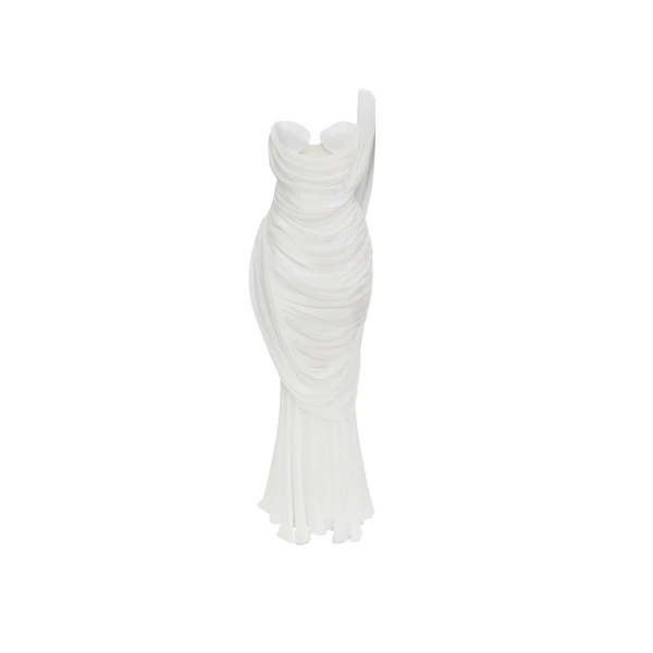 Rasario Viscose and silk corset maxi dress with draping in White