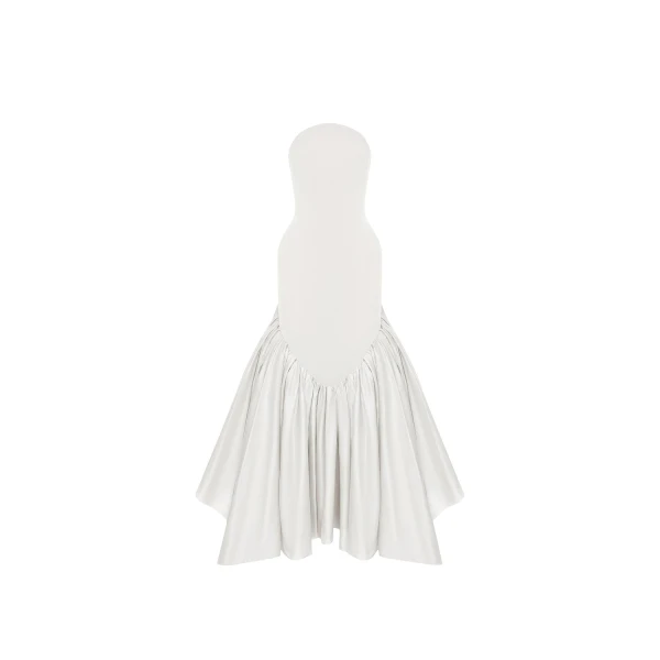 Rasario Viscose and silk corset maxi dress with ruffles in White