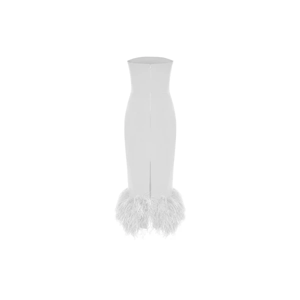 Rasario Сorset crepe long midi dress with fringe in White, view 5