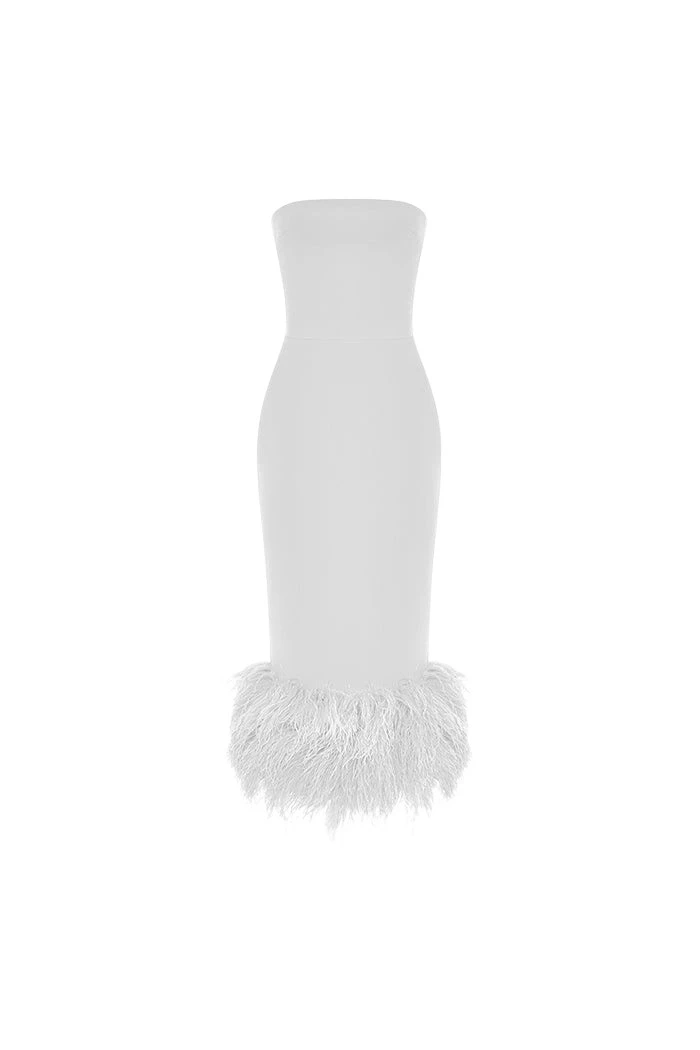 Rasario Сorset crepe long midi dress with fringe in White