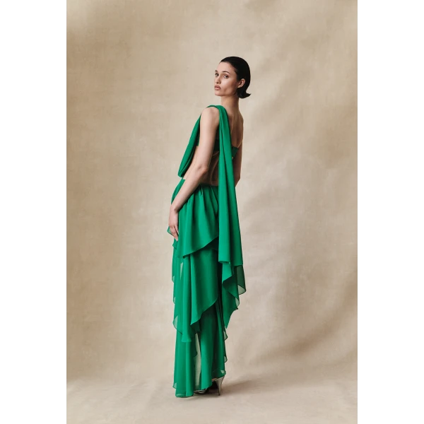 Rasario Chiffon asymmetric maxi dress with draping in Yellow, view 3