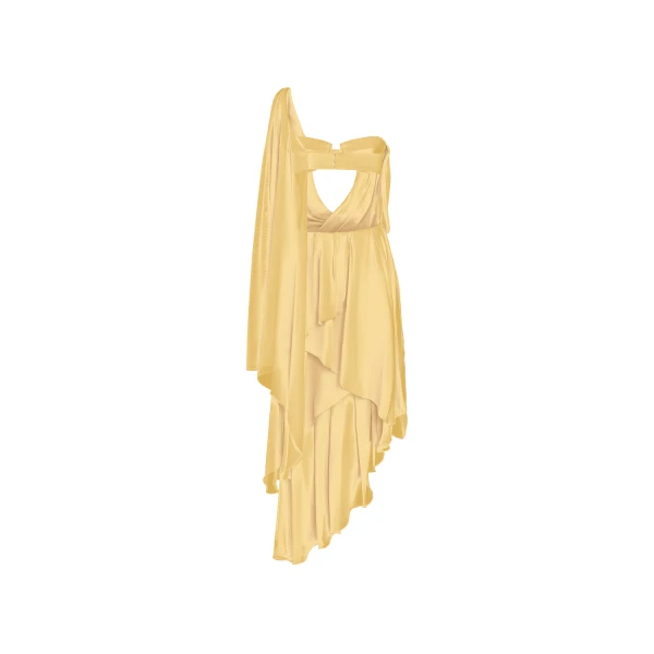 Rasario Chiffon asymmetric maxi dress with draping in Yellow, view 4