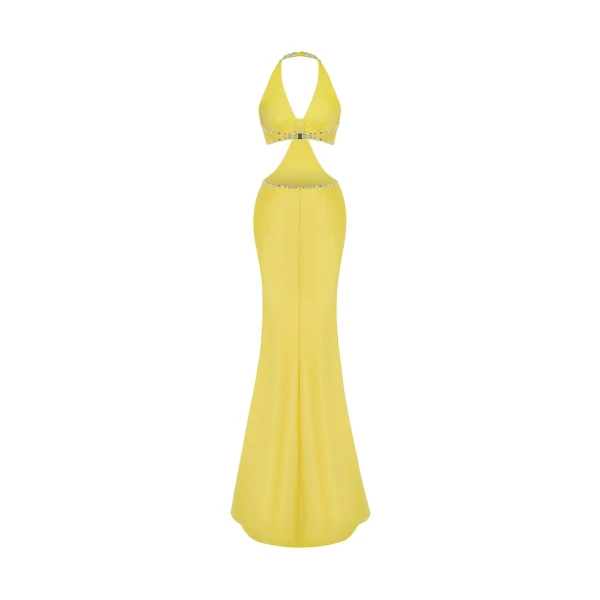 Rasario Crystal-embellished satin maxi dress with cutouts in Yellow, view 3