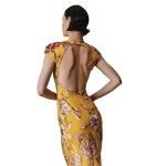 Rasario Devoré velvet midi dress with open back in Yellow