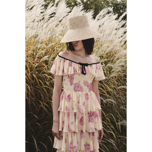 Rasario Printed chiffon maxi dress in Yellow, view 3
