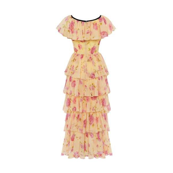 Rasario Printed chiffon maxi dress in Yellow, view 4
