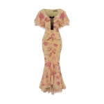 Rasario Printed chiffon maxi dress with a velvet bow in Yellow