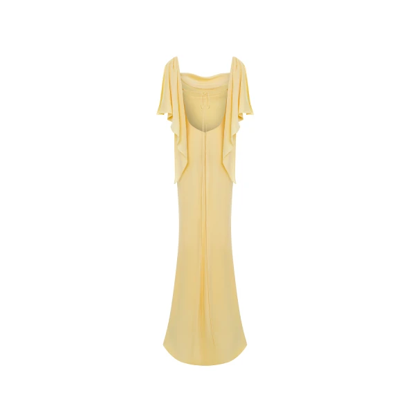Rasario Viscose crepe maxi dress with draping and open back in Yellow, view 4
