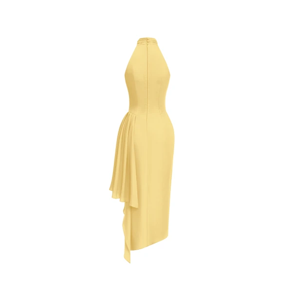 Rasario Viscose crepe midi dress with draping in Yellow, view 4