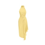 Rasario-Yellow-Viscose-crepe-midi-dress-with-draping-in-Yellow-at-Coveti77397_nobg Rasario Viscose crepe midi dress with draping in Yellow