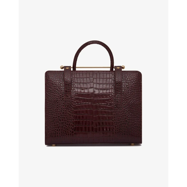 Strathberry Midi Tote in Croc-embossed Leather Burgundy, view 4