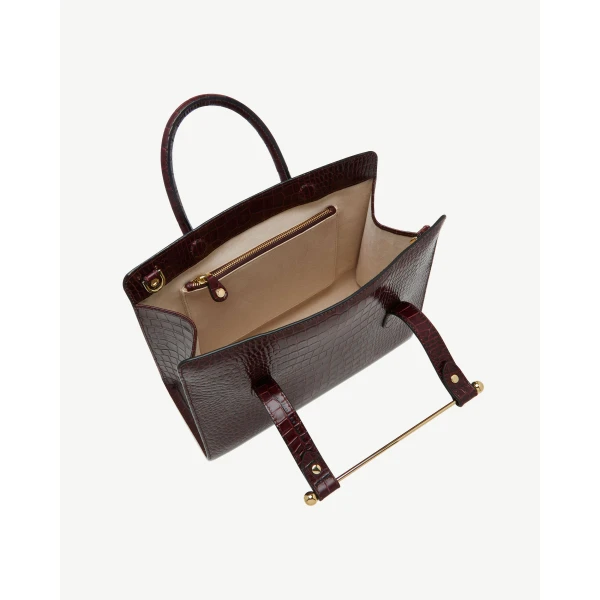 Strathberry Midi Tote in Croc-embossed Leather Burgundy, view 6