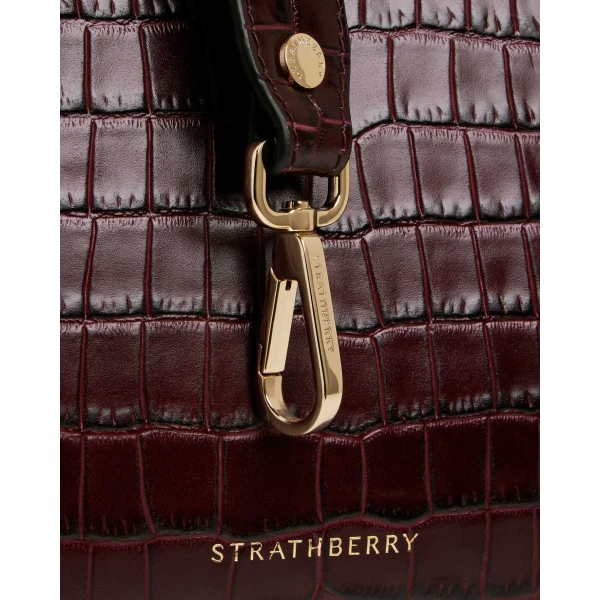 Strathberry Midi Tote in Croc-embossed Leather Burgundy, view 7