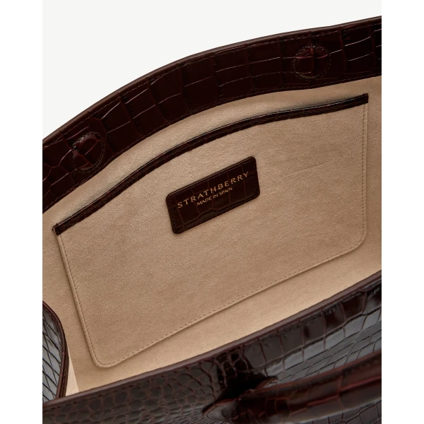 Strathberry Midi Tote in Croc-embossed Leather Burgundy, view 8