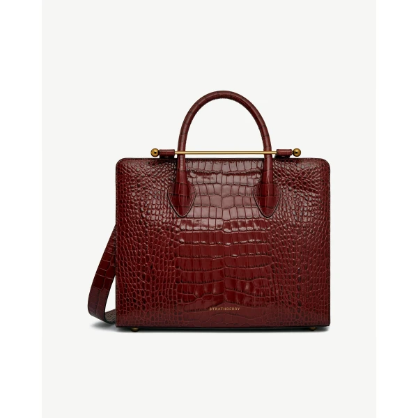 Strathberry Midi Tote in Croc-embossed Leather Oxblood, view 2