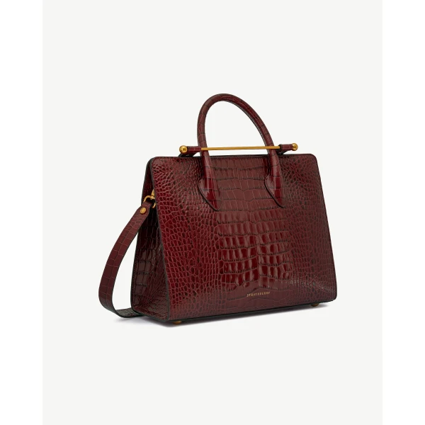 Strathberry Midi Tote in Croc-embossed Leather Oxblood, view 3