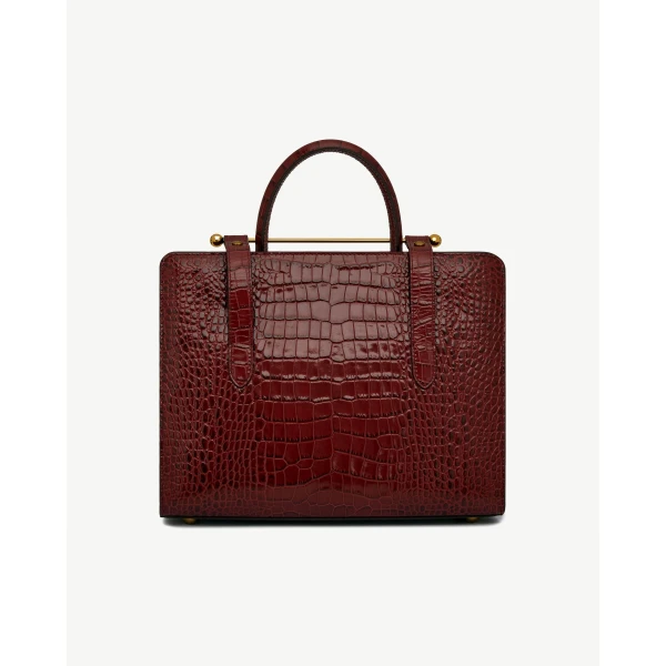 Strathberry Midi Tote in Croc-embossed Leather Oxblood, view 4