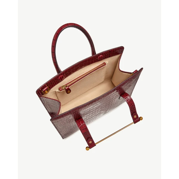 Strathberry Midi Tote in Croc-embossed Leather Oxblood, view 5