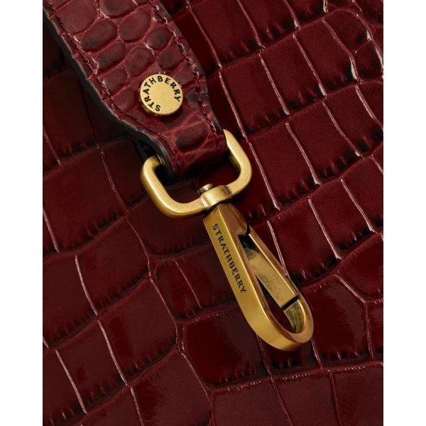 Strathberry Midi Tote in Croc-embossed Leather Oxblood, view 6