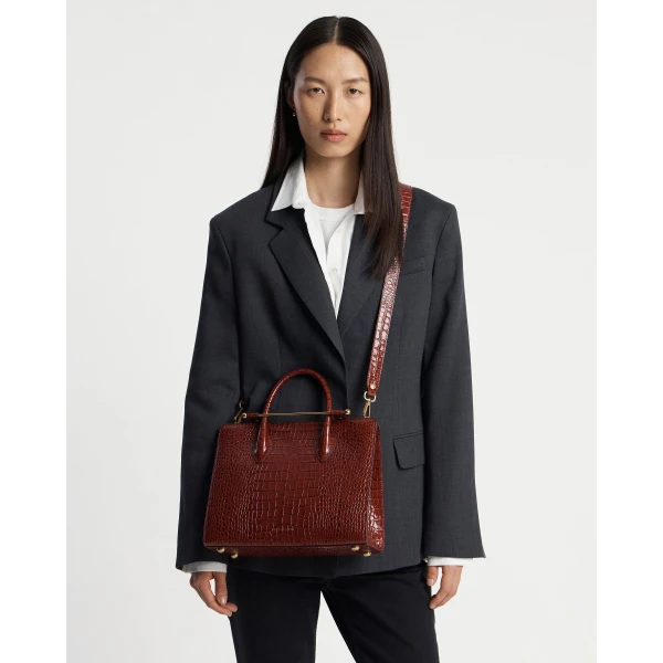 Strathberry Midi Tote in Croc-embossed Leather Oxblood, view 7