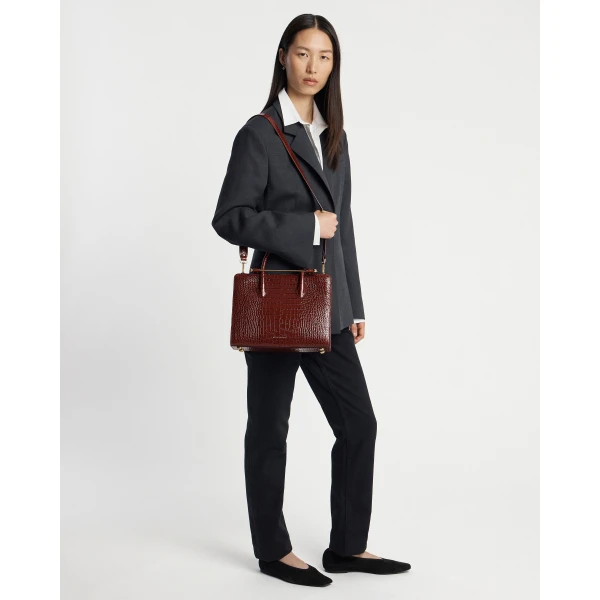 Strathberry Midi Tote in Croc-embossed Leather Oxblood, view 9