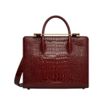 Strathberry Midi Tote in Croc-embossed Leather Oxblood