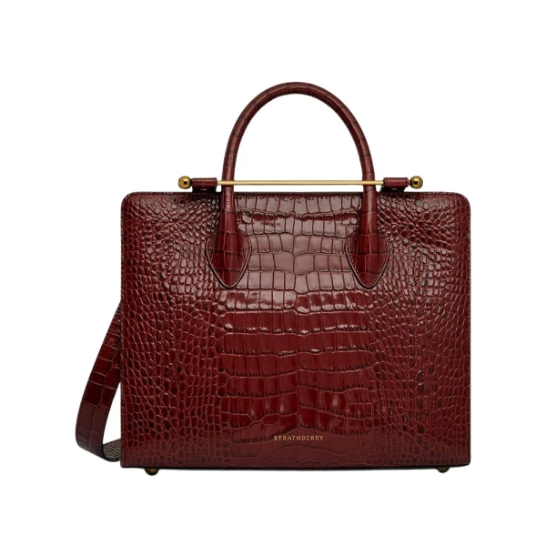 Midi Tote in Croc-embossed Leather Oxblood