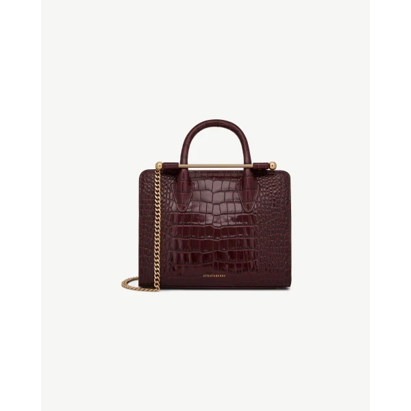 Strathberry Mini Tote in Croc-embossed Burgundy, view 2
