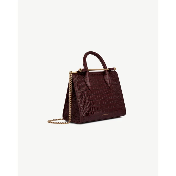 Strathberry Mini Tote in Croc-embossed Burgundy, view 3