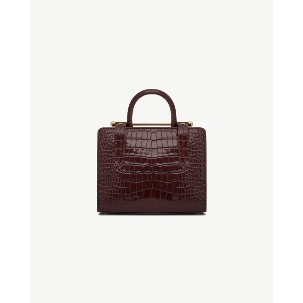 Strathberry Mini Tote in Croc-embossed Burgundy, view 4